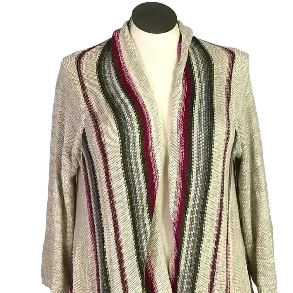 Torrid Women 0X Waterfall Striped Sweater Beige Cotton Rayon 3/4 Sleeve Boho - Picture 4 of 10